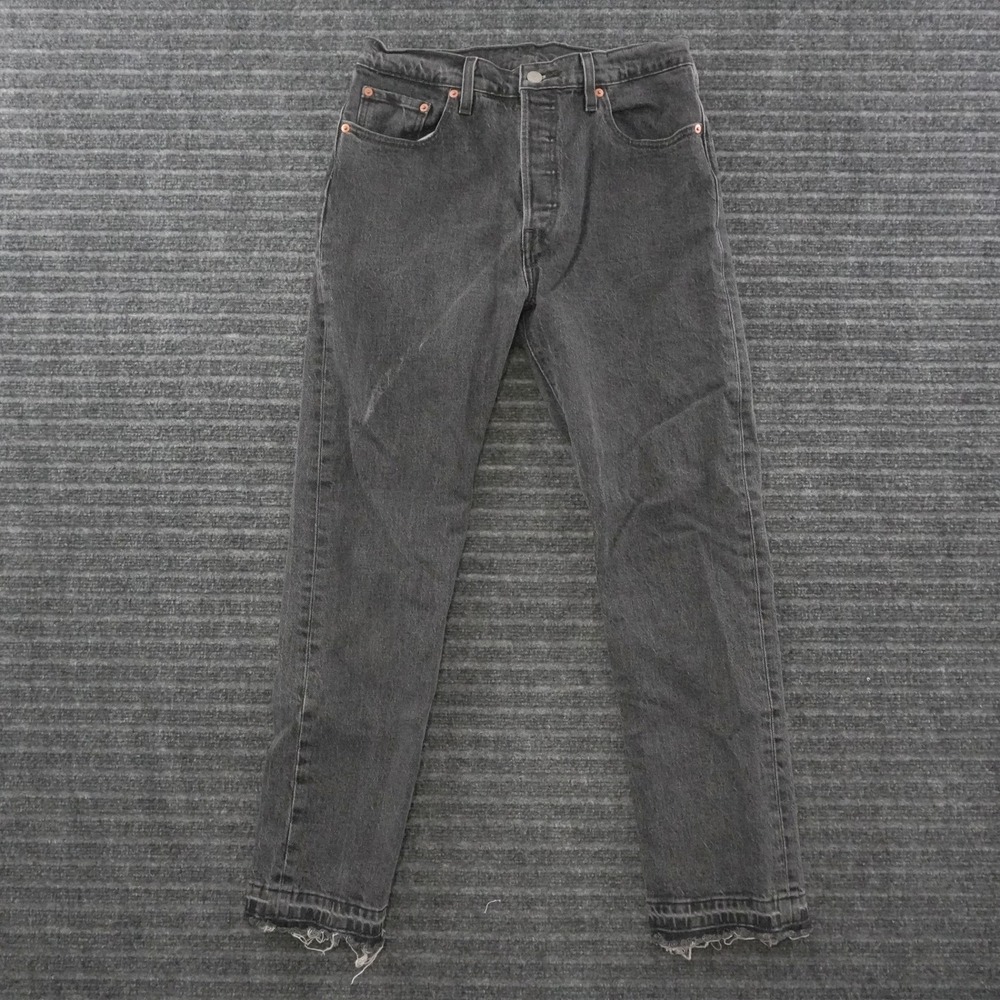 Levi's 501 Premium Straight Leg Jeans Womens 29x28 Black Raw Hem Button Fly